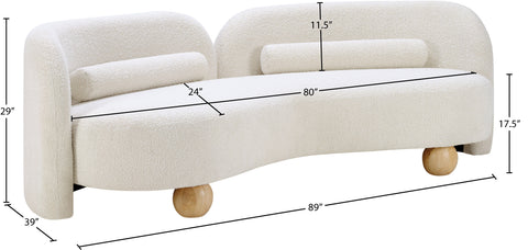 Camden 89" Cream Boucle Fabric Upholstered Sofa, 1 Piece