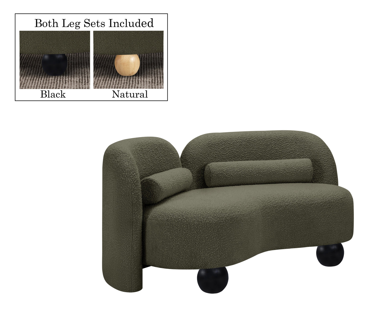 harlow olive boucle fabric loveseat