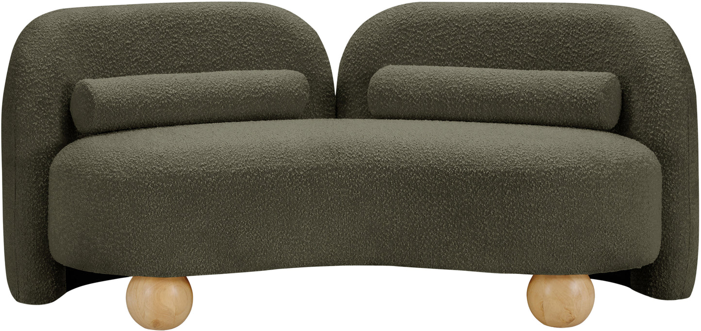 harlow olive boucle fabric loveseat