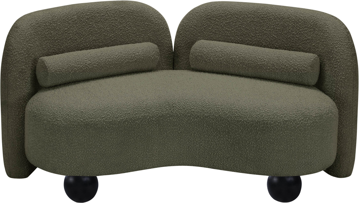 harlow olive boucle fabric loveseat