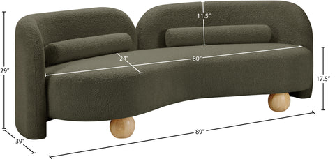 Camden 89" Olive Boucle Fabric Upholstered Sofa, 1 Piece