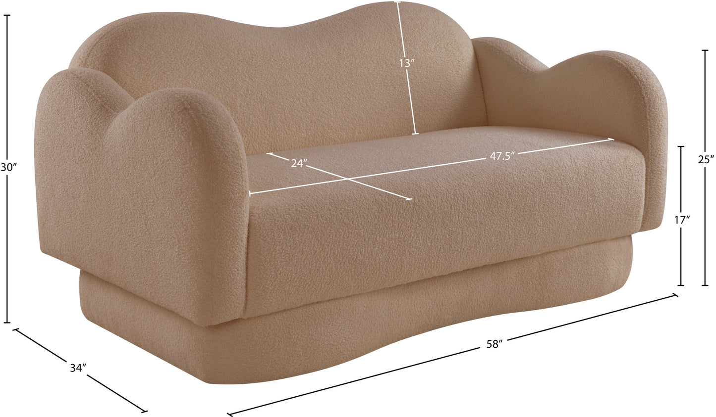 porsha beige teddy fabric loveseat