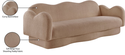 Celeste 82" Beige Teddy Fabric Upholstered Sofa, 1 Piece
