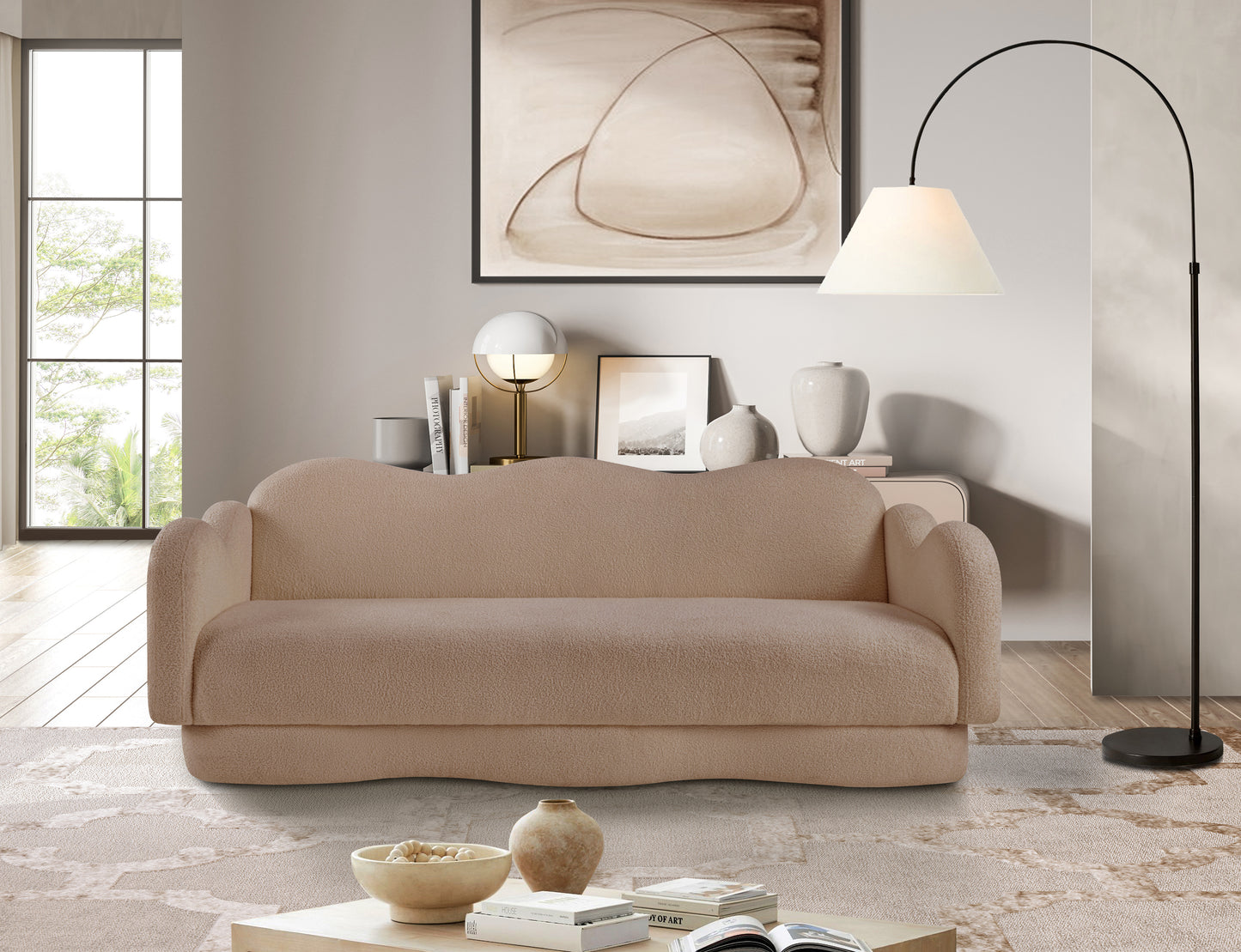 porsha beige teddy fabric sofa