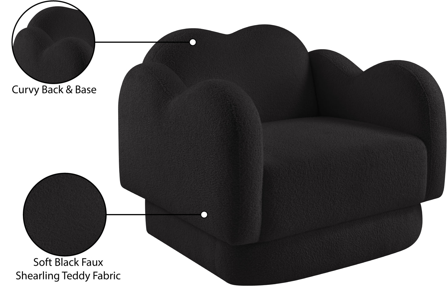 porsha black teddy fabric chair