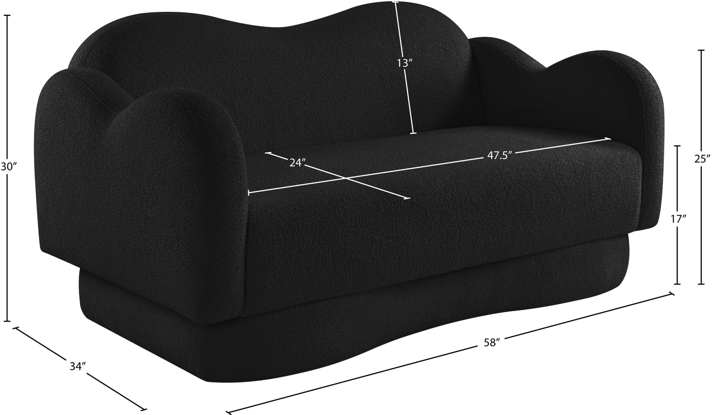 porsha black teddy fabric loveseat