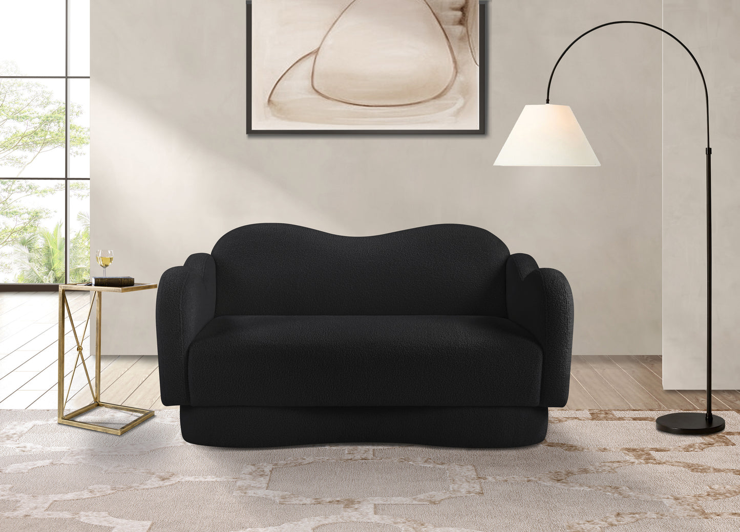 porsha black teddy fabric loveseat