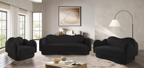 Celeste 82" Black Teddy Fabric Upholstered Sofa, 1 Piece
