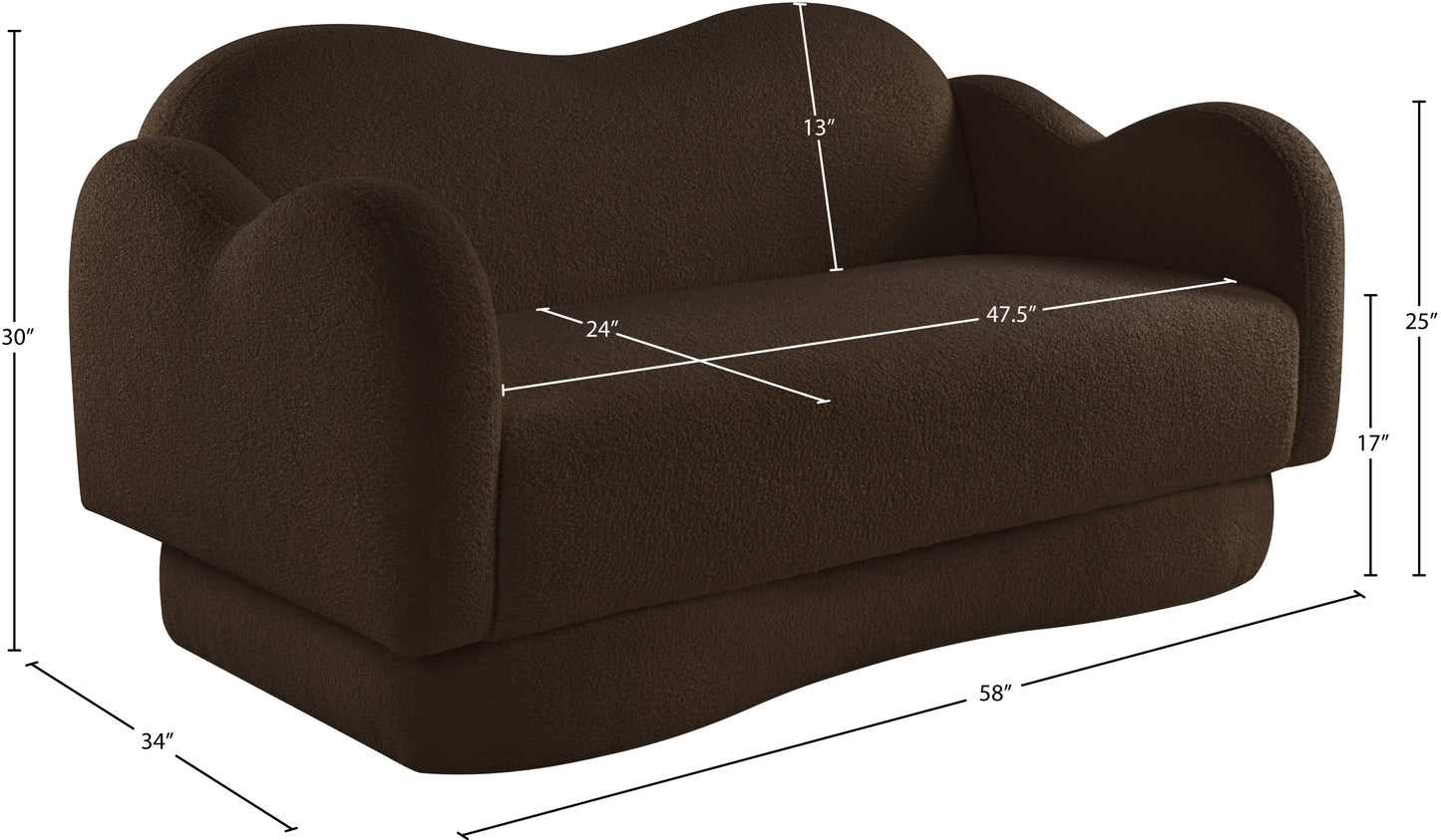 porsha brown teddy fabric loveseat