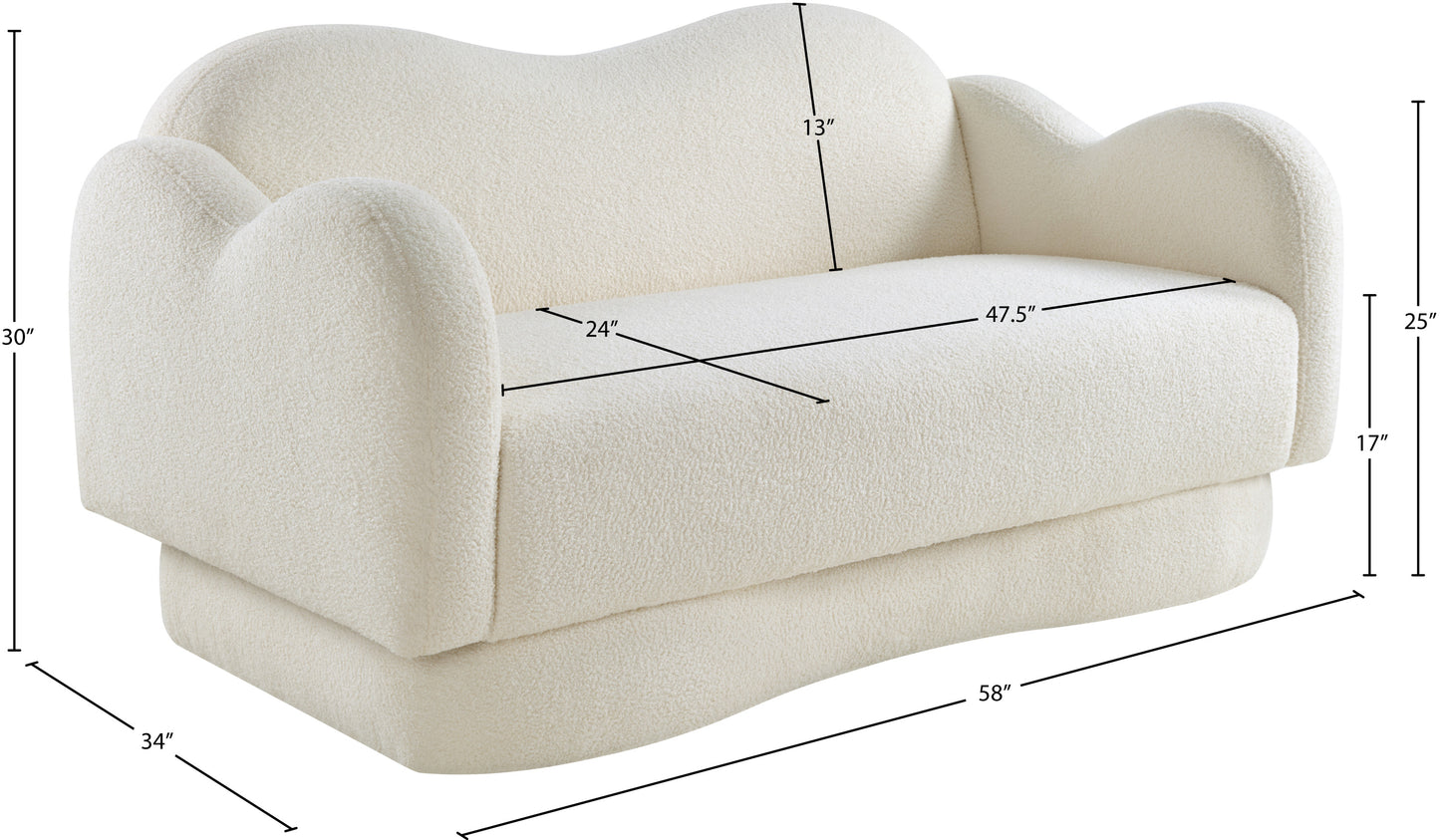 porsha cream teddy fabric loveseat