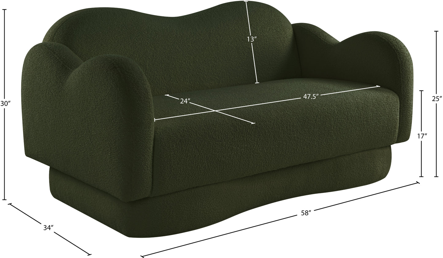 porsha green teddy fabric loveseat