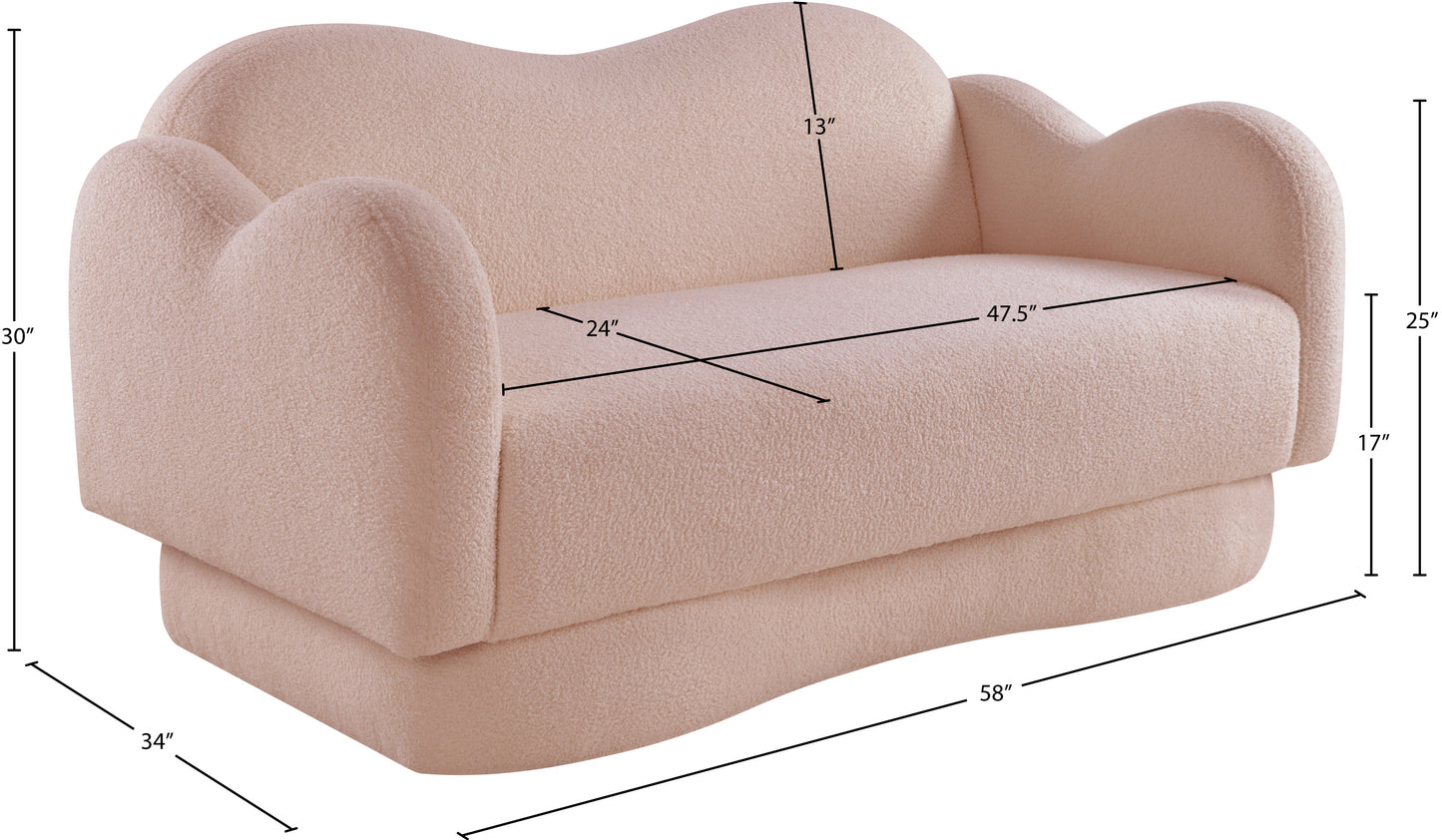 porsha pink teddy fabric loveseat