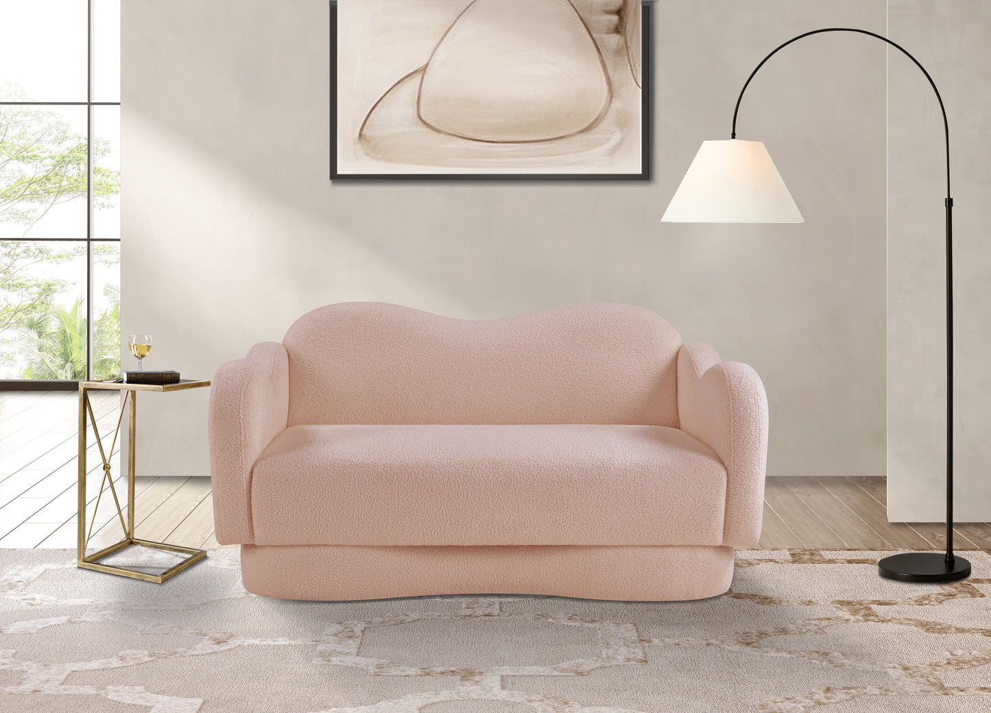 porsha pink teddy fabric loveseat