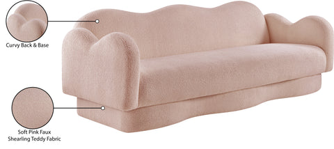 Celeste 82" Pink Teddy Fabric Upholstered Sofa, 1 Piece