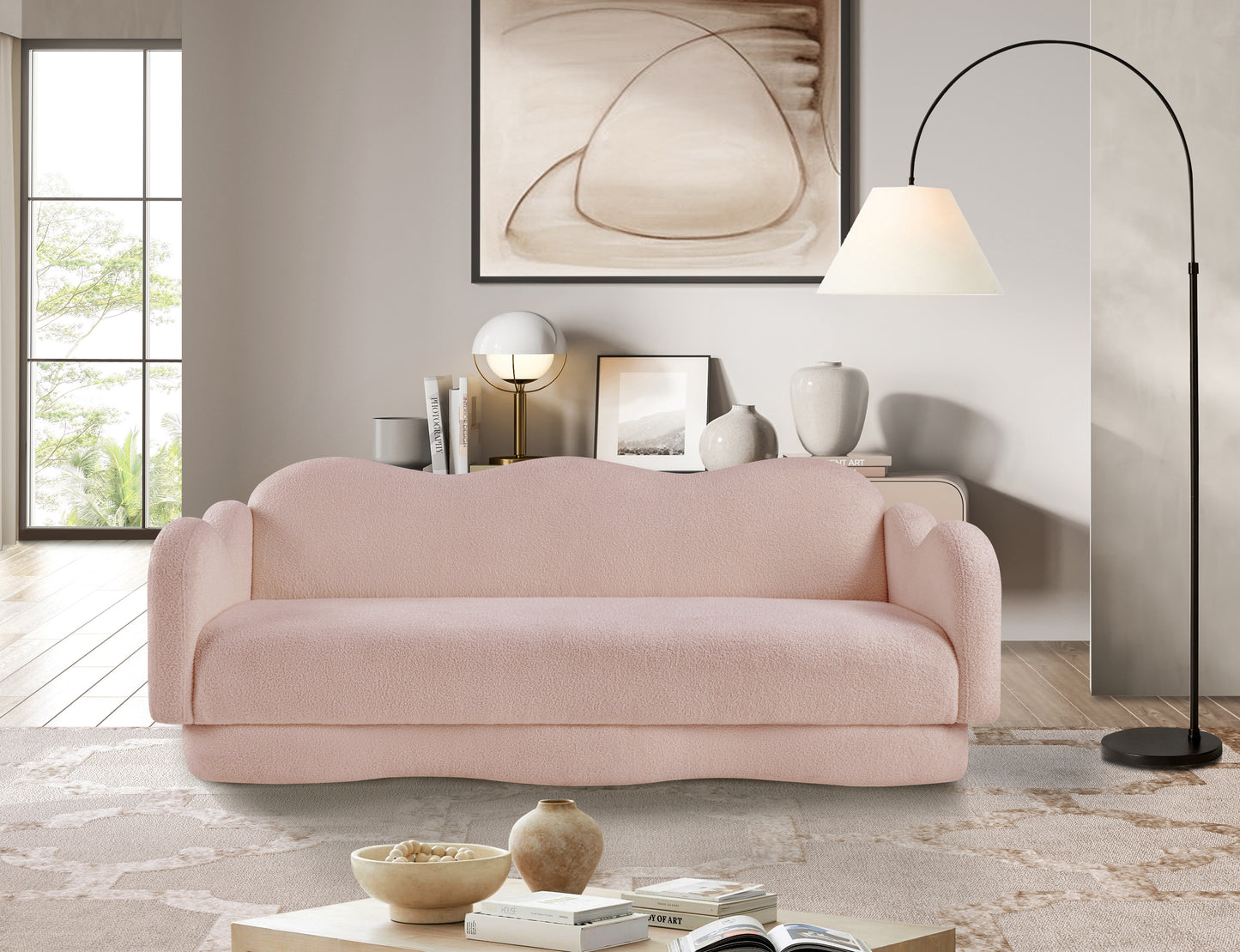 porsha pink teddy fabric sofa