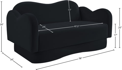 Celeste 58" Black Velvet Upholstered Loveseat, 1 Piece
