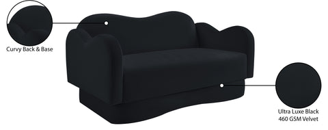 Celeste 58" Black Velvet Upholstered Loveseat, 1 Piece