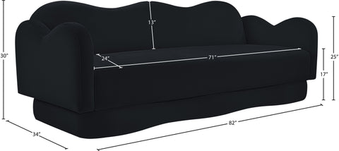 Celeste 82" Black Velvet Upholstered Sofa, 1 Piece