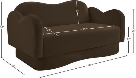 Celeste 58" Brown Velvet Upholstered Loveseat, 1 Piece