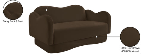 Celeste 58" Brown Velvet Upholstered Loveseat, 1 Piece