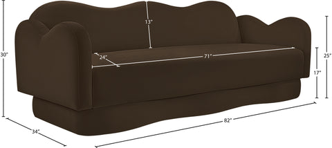 Celeste 82" Brown Velvet Upholstered Sofa, 1 Piece