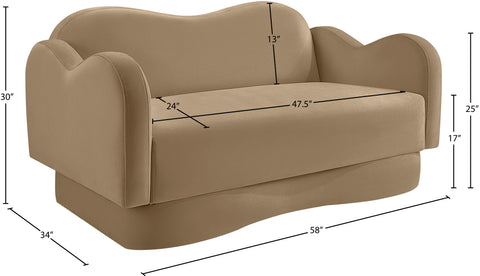 Celeste 58" Camel Velvet Upholstered Loveseat, 1 Piece