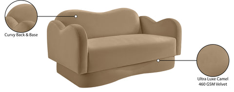 Celeste 58" Camel Velvet Upholstered Loveseat, 1 Piece