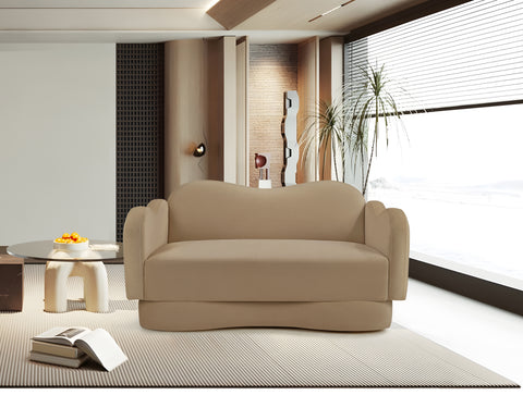 Celeste 58" Camel Velvet Upholstered Loveseat, 1 Piece
