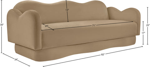 Celeste 82" Camel Velvet Upholstered Sofa, 1 Piece