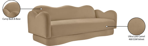 Celeste 82" Camel Velvet Upholstered Sofa, 1 Piece