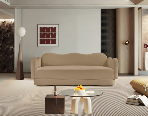 Celeste 82" Camel Velvet Upholstered Sofa, 1 Piece