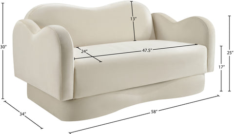 Celeste 58" Cream Velvet Upholstered Loveseat, 1 Piece