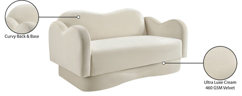 Celeste 58" Cream Velvet Upholstered Loveseat, 1 Piece