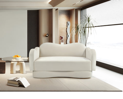 Celeste 58" Cream Velvet Upholstered Loveseat, 1 Piece