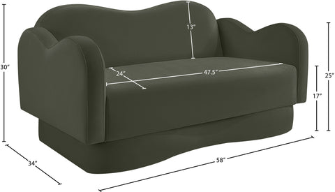 Celeste 58" Green Velvet Upholstered Loveseat, 1 Piece