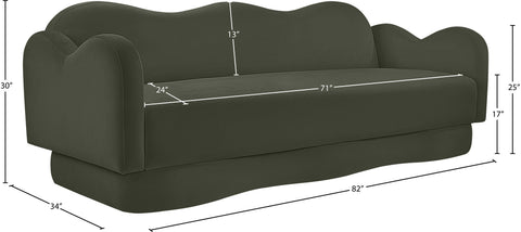 Celeste 82" Green Velvet Upholstered Sofa, 1 Piece