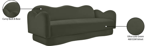 Celeste 82" Green Velvet Upholstered Sofa, 1 Piece