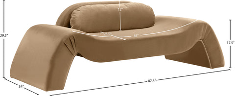 Estelle 87.5" Beige Velvet Upholstered Loveseat, 1 Piece