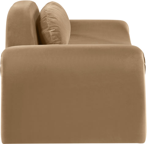 Estelle 87.5" Beige Velvet Upholstered Loveseat, 1 Piece
