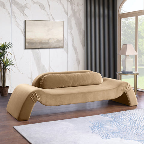 Estelle 107" Beige Velvet Upholstered Sofa, 1 Piece