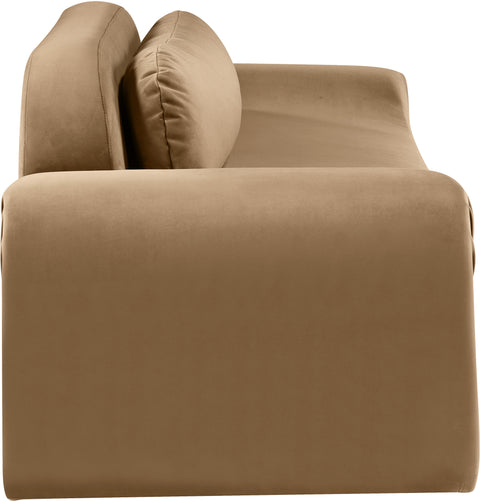 Estelle 107" Beige Velvet Upholstered Sofa, 1 Piece