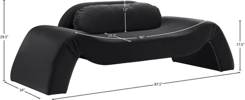 Estelle 87.5" Black Velvet Upholstered Loveseat, 1 Piece