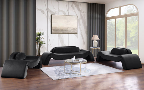 Estelle 87.5" Black Velvet Upholstered Loveseat, 1 Piece