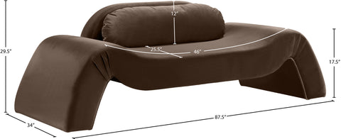 Estelle 87.5" Brown Velvet Upholstered Loveseat, 1 Piece