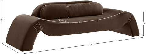 Estelle 107" Brown Velvet Upholstered Sofa, 1 Piece