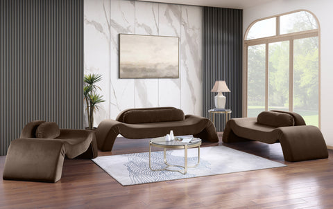 Estelle 107" Brown Velvet Upholstered Sofa, 1 Piece