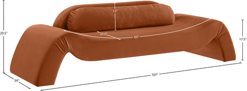 Estelle 107" Cognac Velvet Upholstered Sofa, 1 Piece