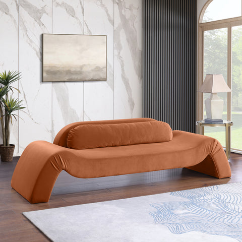 Estelle 107" Cognac Velvet Upholstered Sofa, 1 Piece