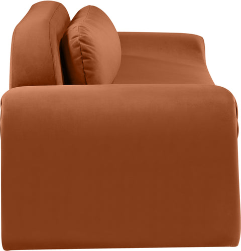 Estelle 107" Cognac Velvet Upholstered Sofa, 1 Piece