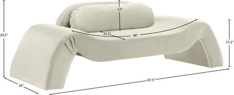 Estelle 87.5" Cream Velvet Upholstered Loveseat, 1 Piece